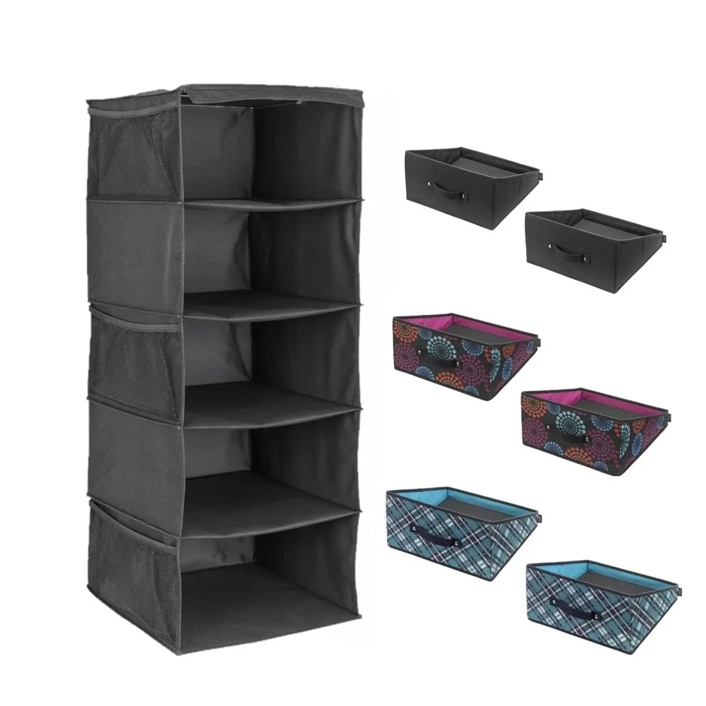 5‎ Shelf Closet Organizer - Black/Hanging Shelves